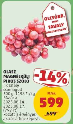 OLASZ MAGNÉLKÜLI PIROS SZŐLŐ
