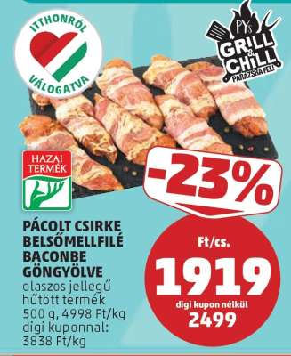 Pácolt csirke belsőmellfilé baconbe göngyölve