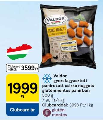 Valdor gyorsfagyasztott panírozott csirke nuggets gluténmentes panírban