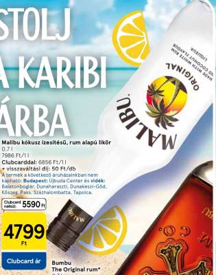 Malibu kókusz ízesítésű rum alapú likőr