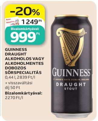 GUINNESS DRAUGHT ALKOHOLOS VAGY ALKOHOLMENTES DOBOZOS SÖRSPECIALITÁS