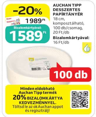 AUCHAN TIPP DESSZERTES PAPÍRTÁNYÉR