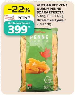 AUCHAN KEDVENC DURUM PENNE SZÁRAZTÉSZTA