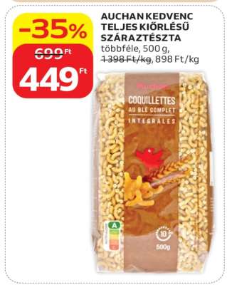 AUCHAN KEDVENC TELJES KIŐRLÉSŰ SZÁRAZTÉSZTA