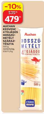 AUCHAN KEDVENC 4 TOJÁSOS HOSSZÚMETÉLT SZÁRAZTÉSZTA