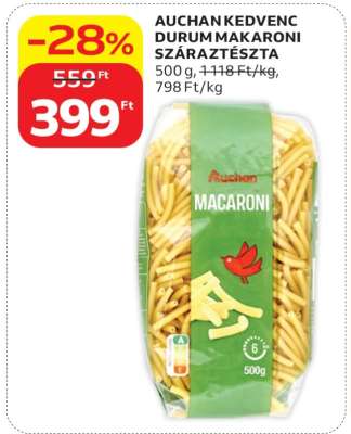 AUCHAN KEDVENC DURUM MAKARÓNI SZÁRAZTÉSZTA