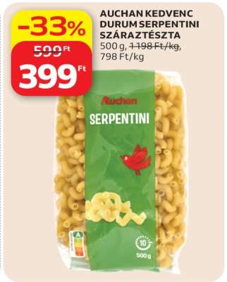 AUCHAN KEDVENC DURUM SERPENTINI SZÁRAZTÉSZTA