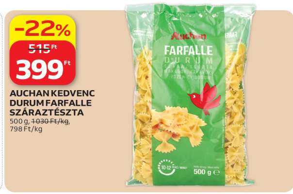 AUCHAN KEDVENC DURUM FARFALLE SZÁRAZTÉSZTA