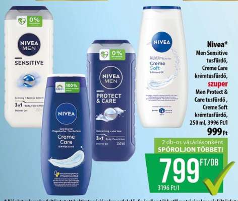 Nivea Men Sensitive tusfürdő, Creme Care krémtusfürdő, Men Protect & Care tusfürdő, Creme Soft krémtusfürdő