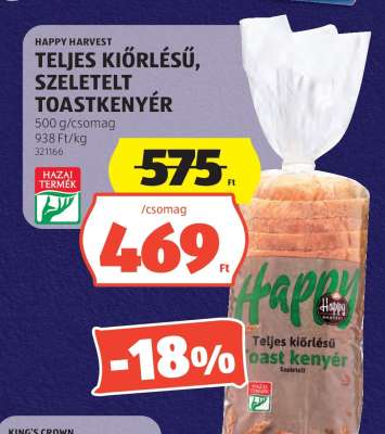HAPPY HARVEST TELJES KIŐRLÉSŰ, SZELETELT TOASTKENYÉR