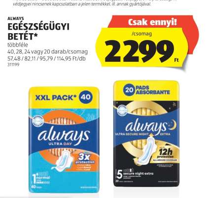 ALWAYS EGÉSZSÉGÜGYI BETÉT