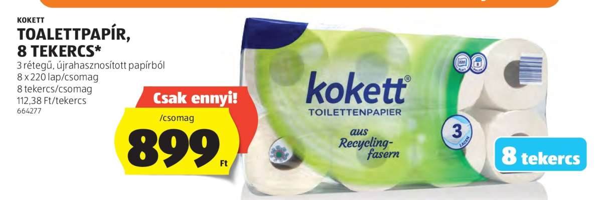 Kokett Toalettpapír, 8 tekercs