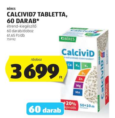 BÉRES CALCIVID7 TABLETTA, 60 DARAB