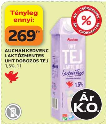 Auchan Kedvenc Laktózmentes UHT Dobozos Tej