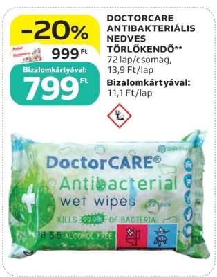 DOCTORCARE Antibakteriális Nedves Törlőkendő