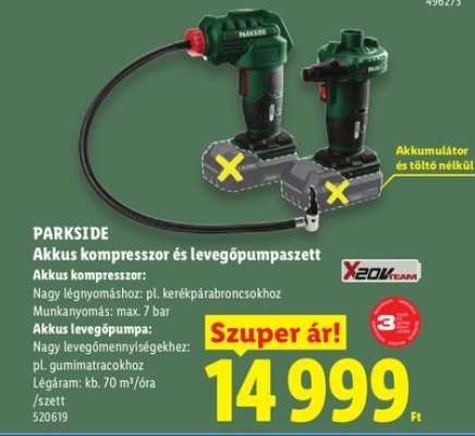 PARKSIDE Akkus kompresszor és levegőpumpaszett