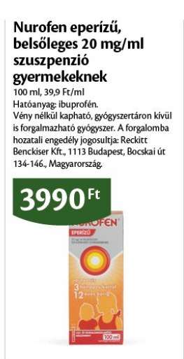 Nurofen eperízű, belsőleges 20 mg/ml szuszpenzió gyermekeknek