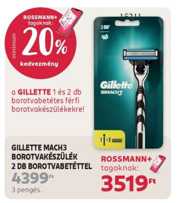 GILLETTE MACH3 BOROTVAKÉSZÜLÉK 2 DB BOROTVABETÉTTEL