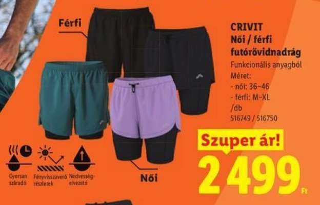 CRIVIT Női / férfi futó rövidnadrág
