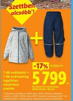 1 db esőkabát + 1 db esőnadrág együttes vásárlása esetén