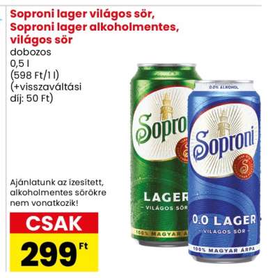 Soproni lager világos sör, Soproni lager alkoholmentes, világos sör