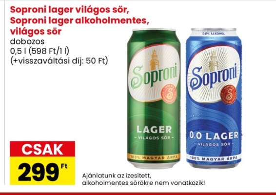 Soproni lager világos sör, Soproni lager alkoholmentes, világos sör