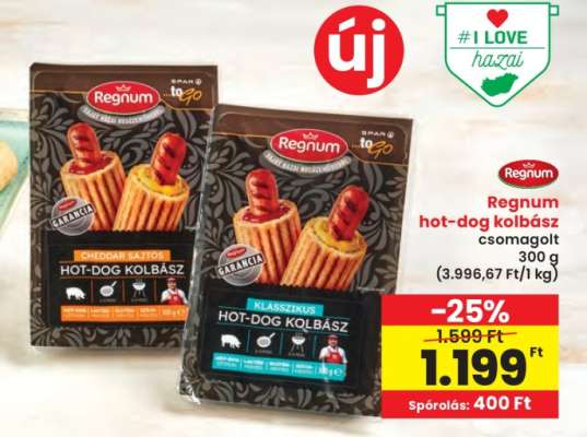 Regnum hot-dog kolbász csomagolt