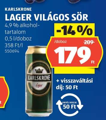 KARLSKRONE Lager Világos Sör