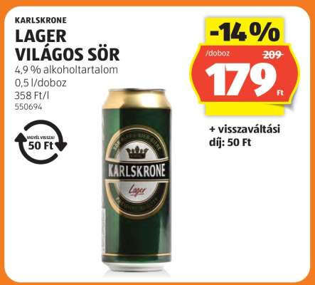 KARLSKRONE Lager Világos Sör