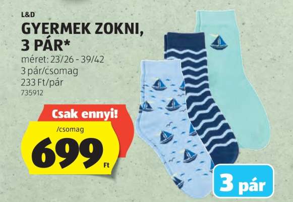 L&D GYERMEK ZOKNI, 3 PÁR