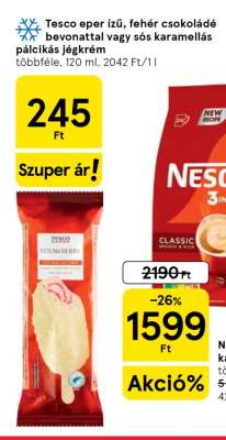 Tesco eper ízű, fehér csokoládé bevonattal vagy sós karamellás pálcikás jégkrém