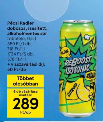Pécsi Radler dobozos ízesített alkoholmentes sör