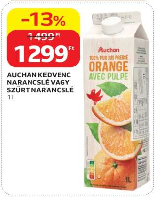 AUCHAN KEDVENC NARANCSLÉ VAGY SZŰRT NARANCSLÉ