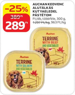 AUCHAN KEDVENC ALUTÁLKÁS KUTYAELEDEL PÁSTÉTOM