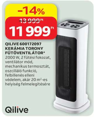 QILIVE 600172097 KERÁMIA TORONY FŰTŐVENTILÁTOR