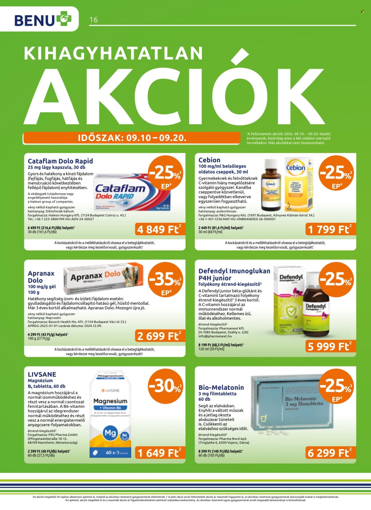BENU Gyógyszertár akciós újságok - 2026.09.01 - 2026.09.30. Oldal 16