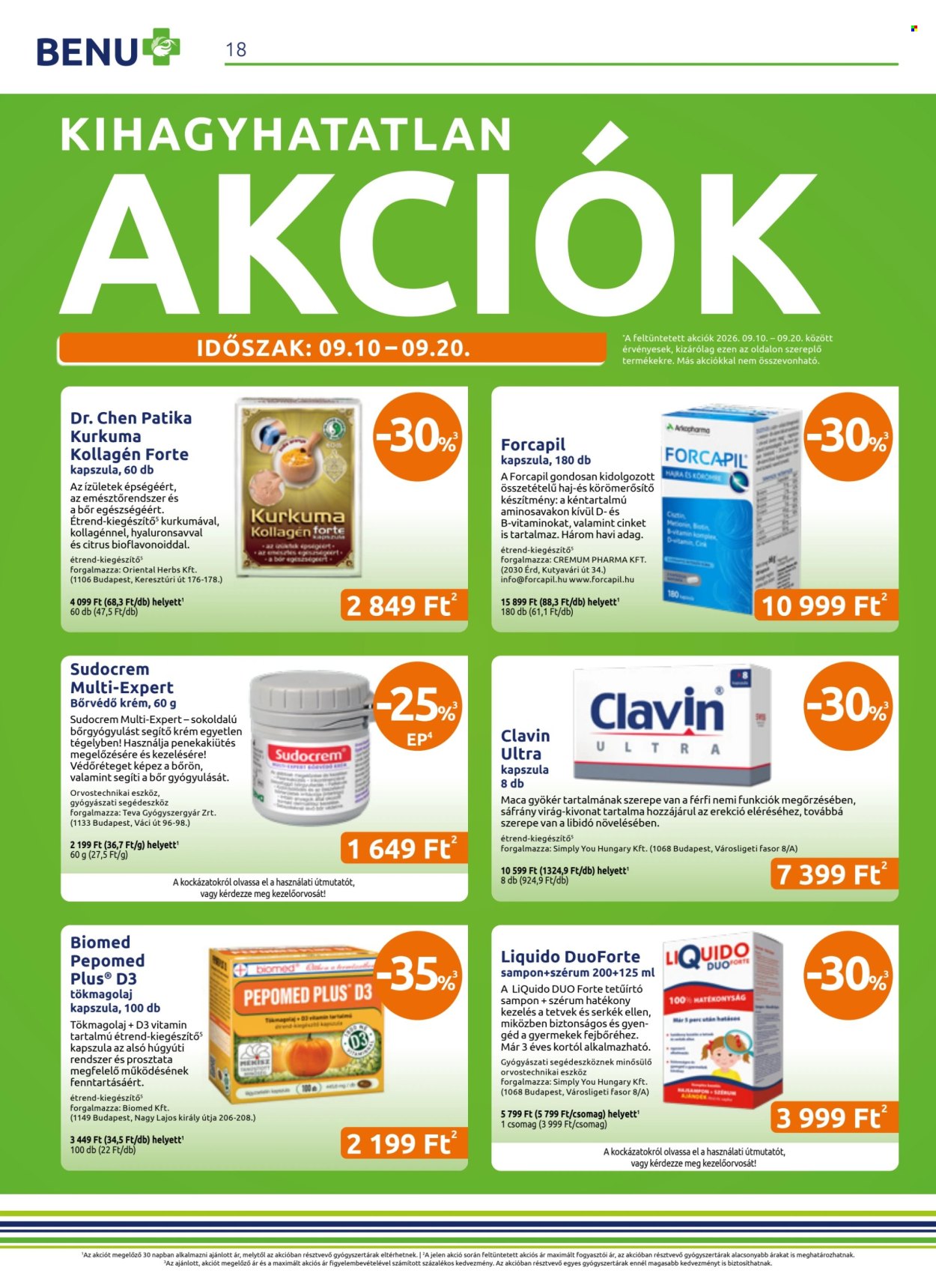 BENU Gyógyszertár akciós újságok - 2026.09.01 - 2026.09.30. Oldal 18