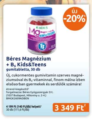 Béres Magnézium + B₆ Kids&Teens