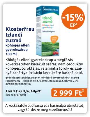 Klosterfrau Izlandi zuzmó köhögés elleni gyerekszirup 100 ml