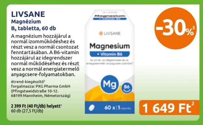 LIVSANE Magnézium B6 tabletta, 60 db