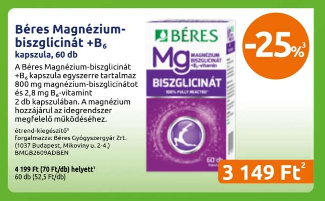 Béres Magnézium-biszglicinát +B6 kapszula, 60 db
