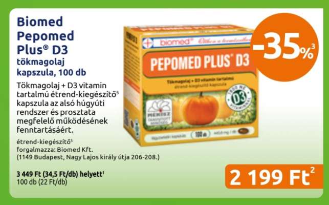 Biomed Pepomed Plus® D3 tökmagolaj kapszula, 100 db