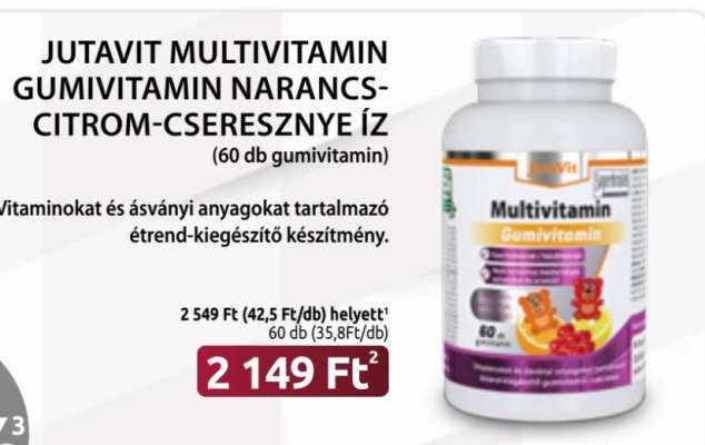 JUTAVIT MULTIVITAMIN GUMIVITAMIN NARANCS-CITROM-CSERESZNYE ÍZ