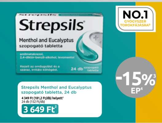 Strepsils Menthol and Eucalyptus szopogató tabletta, 24 db