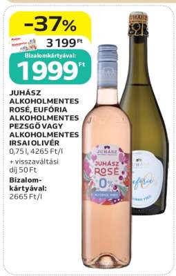 JUHÁSZ ALKOHOLMENTES ROSÉ, EUFÓRIA ALKOHOLMENTES PEZSGŐ VAGY ALKOHOLMENTES IRSAI OLIVÉR