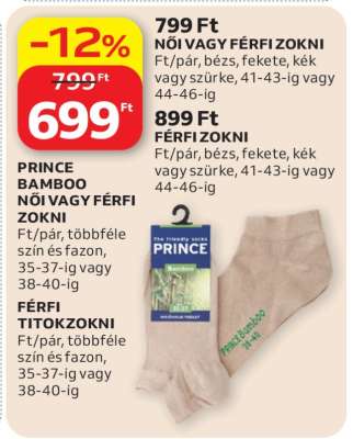 PRINCE BAMBOO NŐI VAGY FÉRFI ZOKNI