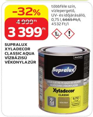 SUPRALUX XYLADECOR CLASSIC AQUA VÍZBÁZISÚ VÉKONYLAZÚR