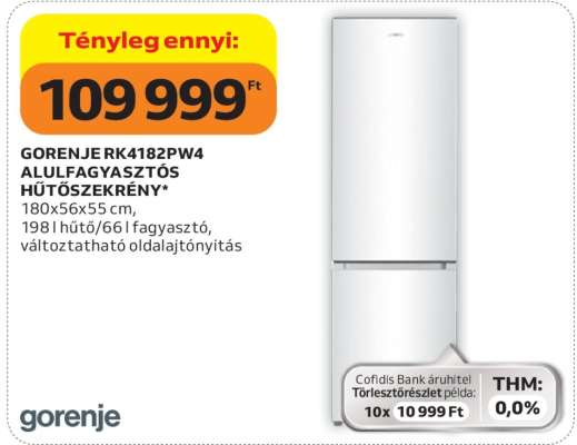 Gorenje RK4182PW4 Alulfagyasztós Hűtőszekrény