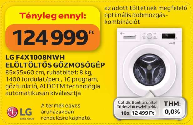 LG F4X1008NWH Elöltöltős Gőzmosógép