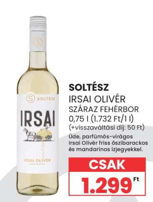 SOLTÉSZ IRSAI OLIVÉR SZÁRAZ FEHÉRBOR